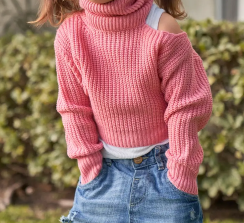Girl's Cold Shoulder Sweater